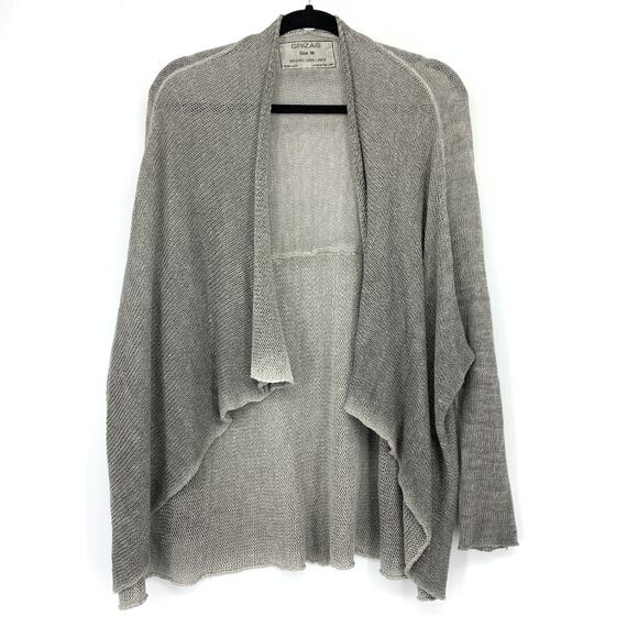 Grizas Open Waterfront Front Cardigan Sweater Womens Size M Gray Washed Linen - Picture 1 of 5